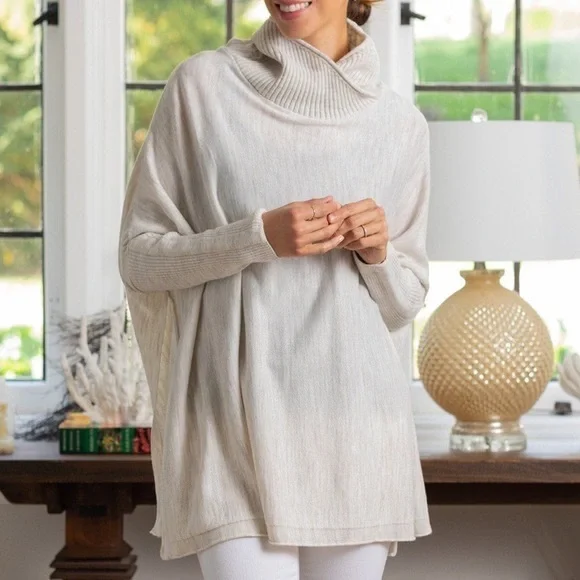 Mer Sea Newport Oversized Cowl Turtleneck Pullover Travel Sweater in Sea Salt